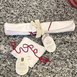 Threshold Cream and Red Table Runner with Napkins